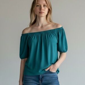 ANTHROPOLOGIE | Women’s Elodie Turquoise Off Shoulder Swing Top size Large